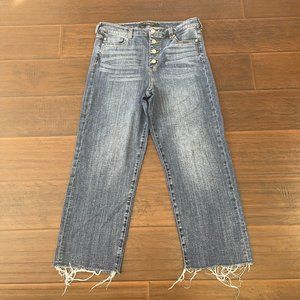 Liverpool Stove Pipe Women's Cropped Frayed High Rise Button Fly Jeans Sz 12/31
